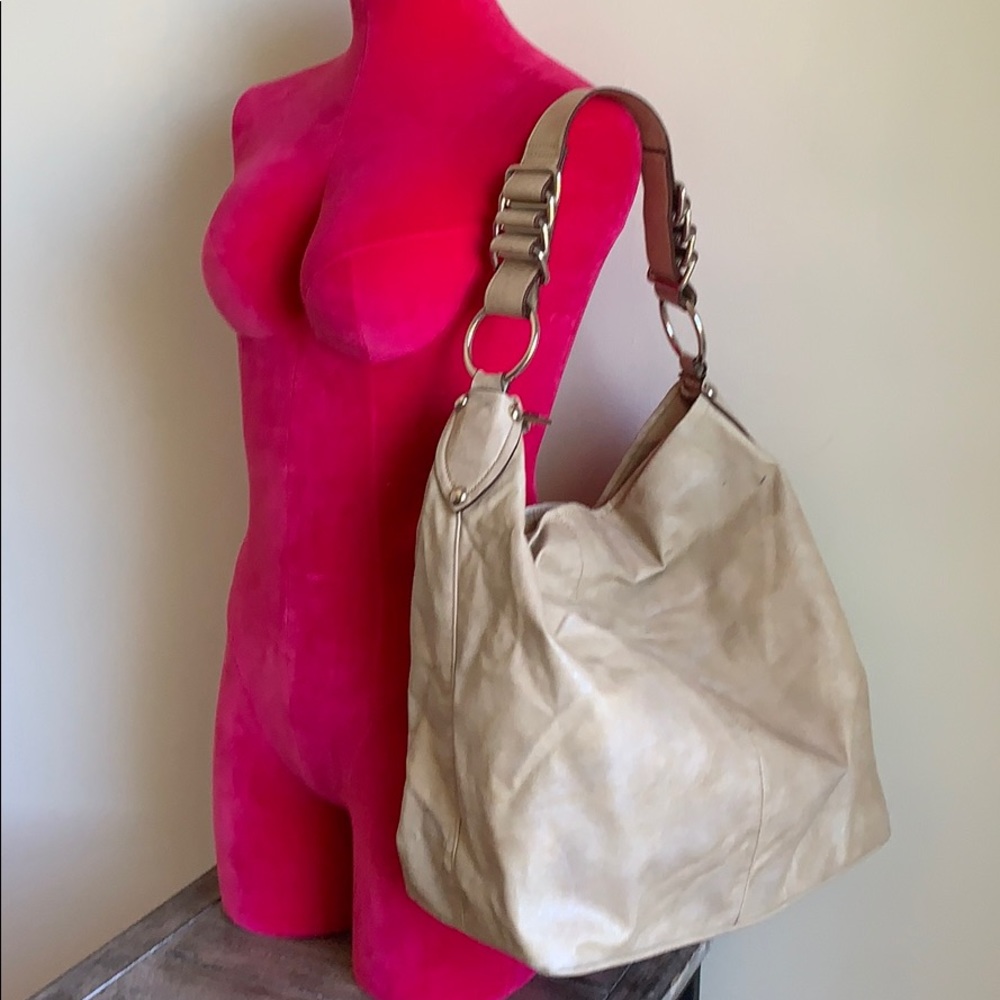 Express Faux Leather Beige Shoulder Bag